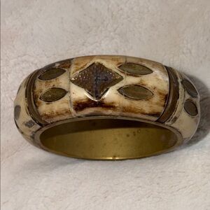 Elegant Cream carved bone with brass details inside is brass  Women's cuff